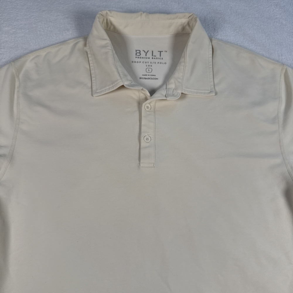 BYLT Lux Polo Shirt Short Sleeve Cream Men's Large Excellent Condition